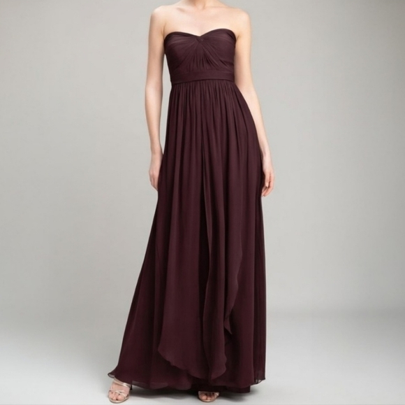 None Dresses & Skirts - Bridesmaid Dress Floor Length Strapless Convertable Straps Pleated Wine Size 8